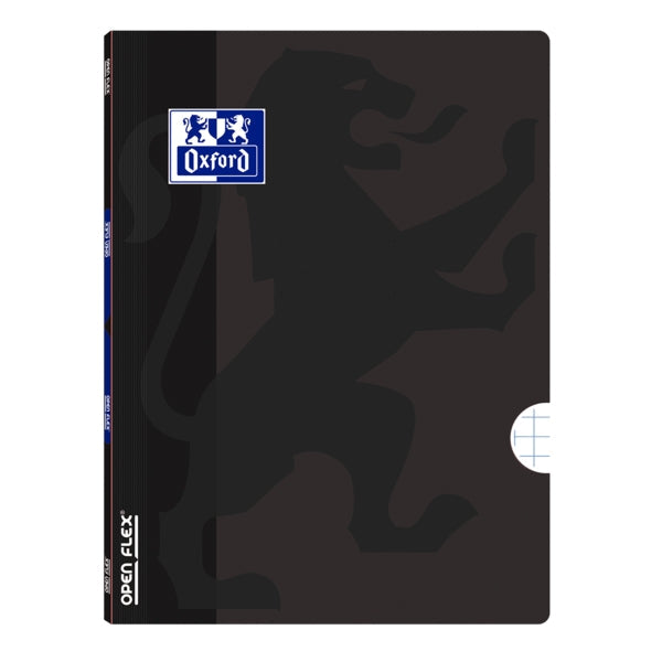 Oxford School Openflex A4 Libreta Grapada - Tapa de Plastico Resistente - Cuadricula 5x5 con 2 Margenes - 48 Hojas de Alta Calidad - Color Negro - Prinkweb