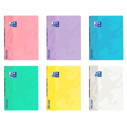 Oxford School Openflex Write&Erase A4 Libreta Grapada - Tapa de Plastico Resistente - 1 Linea con 2 Margenes - 48 Hojas de Colores Pastel - Ideal para Escribir y Borrar Facilmente - Cantidad: 10 - Prinkweb