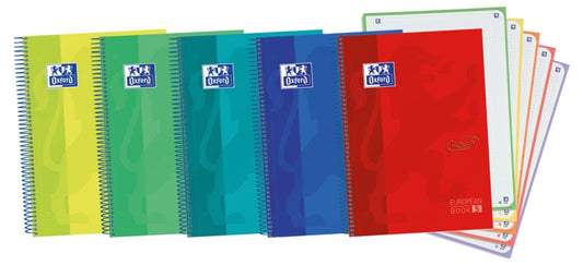 Oxford School Touch A4+ Europeanbook - Tapa Extradura Resistente - 120 Hojas de Colores Vivos - Cuadricula 5x5 - Cantidad: 5 - Prinkweb