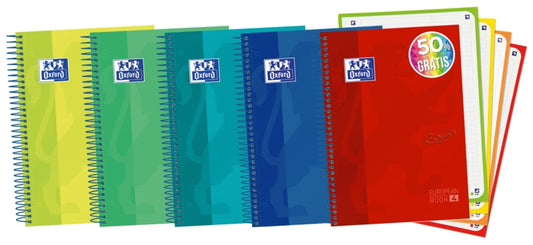 Oxford School Touch A5+ Europeanbook - Tapa Extradura Resistente - 120 Hojas de Colores Vivos - Cuadricula 5x5 - Cantidad: 5 - Prinkweb