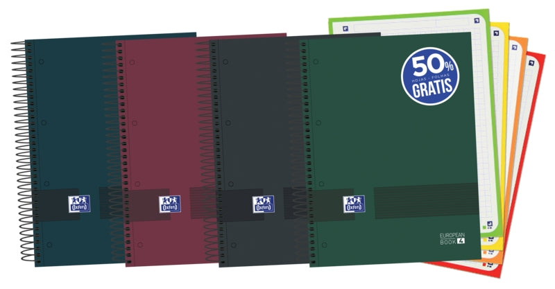 Oxford & You Cuaderno A5+ Tapa Extradura Europeanbook - 120 Hojas - Cuadricula 5x5 - Colores Surtidos - Cantidad: 5 - Prinkweb