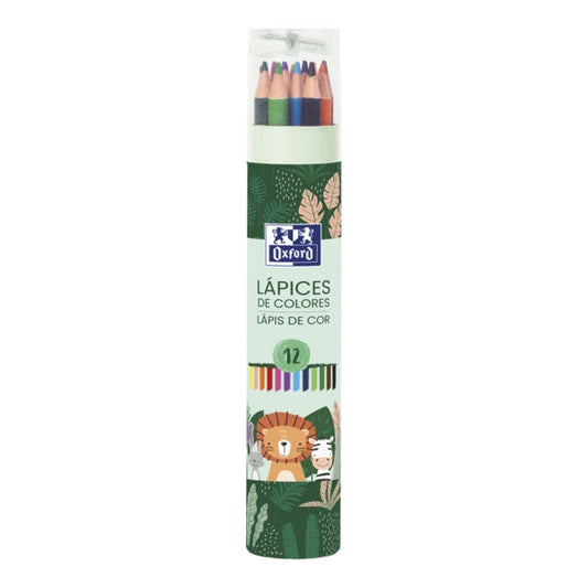 Tube de 12 crayons de couleur Oxford Animal Besties + taille-crayon - En bois - Crayons