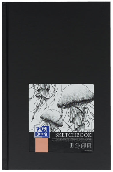 Oxford Artbooks A5 Tapa Extradura Cuaderno Cosido Esbozo - Tamaño A5 - Tapa Dura - Cuaderno Cosido - 96 Hojas de 100gr - Color Negro - Cantidad: 5 - Prinkweb