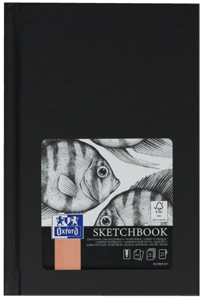 Oxford Artbooks A6 Cuaderno Cosido Esbozo - Tapa Extradura Resistente - 96 Hojas de 100gr - Color Negro - Cantidad: 5 - Prinkweb
