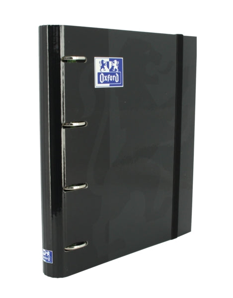 Oxford Europeanbinder Classic A4+ Carpeta de Anillas con Recambio Cuadricula 5x5 - Tapa Extradura - Cierre con Goma Elastica - Color Negro - Prinkweb
