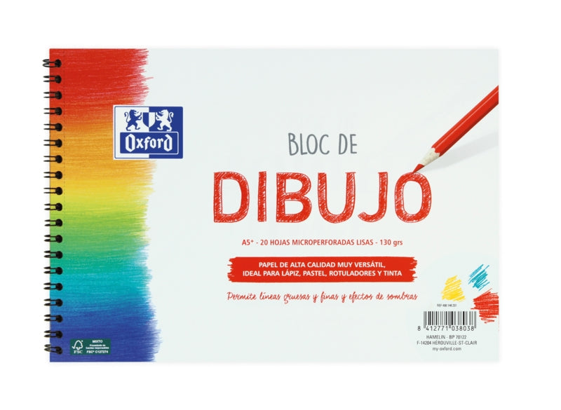 Oxford Dibujo Escolar Bloc Espiral Dibujo A5+ - Tapa Blanda/Contratapa Rigida - 20 Hojas 130gr Liso - Cantidad: 5 - Prinkweb