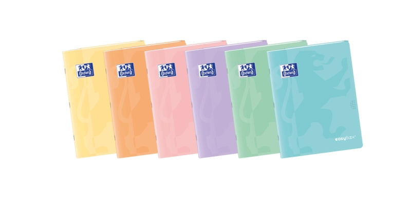 Oxford Easybook A4 Libreta Grapada - Tapa de Plastico Resistente - 48 Hojas con Margen - Cuadricula 4x4 - Diseño en Tonos Pastel - Cantidad: 10 - Prinkweb