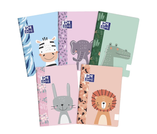 Oxford Kids Libreta Grapada A5+ Lisa Tapa Blanda Tacto Suave Touch - Ideal para Niños - Tamaño A5+ - Tapa Blanda con Tacto Suave - 48 Hojas - Surtido 5 Animal Besties - Cantidad: 10 - Prinkweb