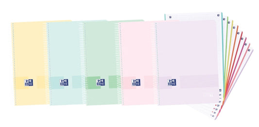 Oxford Europeanbook 8 Live & Go Pack 5 unidades Cuadernos Espiral Formato A4+ Cuadriculado 5x5mm - 160 Hojas Microperforadas con 4 Taladros - Tapa de Plastico - 8 Bandas de Color - Colores Pastel Surtidos - Cantidad: 5 - Prinkweb