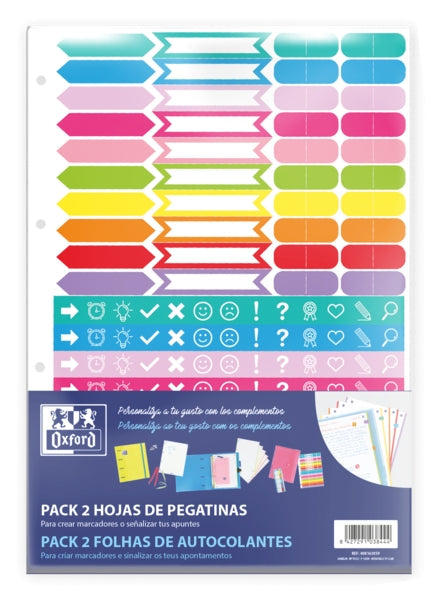 Oxford Pack de 2 Hojas de Stickers - Diseño Variado - Adhesivo de Alta Calidad - Ideal para Decorar Cuadernos - Cantidad: 10 - Prinkweb