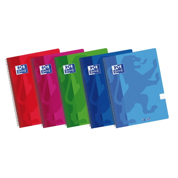 Oxford School Classic A4+ Cuaderno de Tapa Plastica - Europeanbook Spiralflex - 1 Linea - 2M 50 Hojas - Colores Surtidos - Cantidad: 5 - Prinkweb