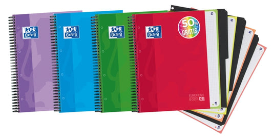 Oxford School Classic Europeanbook 4 Cuaderno Doble Espiral A4+ Cuadricula 5x5 - 120 Hojas Microperforadas 4 Taladros - Tapa Extradura Resistente - Incluye 3 Separadores - Colores Surtidos - Cantidad: 5 - Prinkweb
