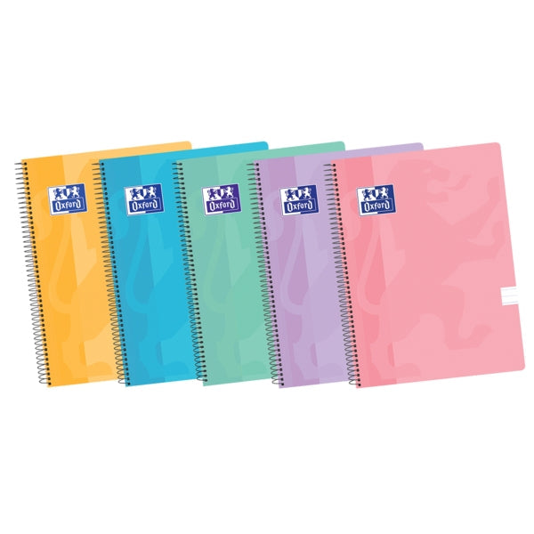Oxford School Classic A4+ Europeanbook Spiralflex - Tapa de Plastico Resistente - 50 Hojas de Papel de Alta Calidad - 1 Linea para Escribir - Colores Surtidos - Cantidad: 5 - Prinkweb