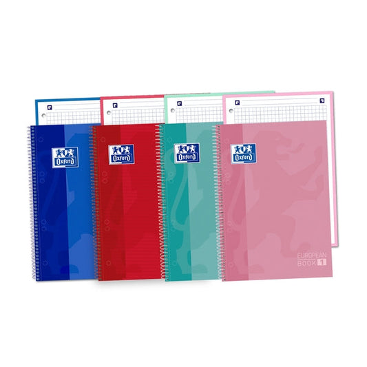 Oxford School Classic A5+ Europeanbook Cuaderno A5+ Cuadricula 5x5mm - 80 Hojas Microperforadas - Tapa Extradura Resistente - Colores Surtidos - Cantidad: 5 - Prinkweb