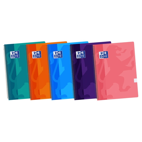 Oxford School Classic Cuaderno Espiral - Tapa de Plastico - Folio 4x4 con Margen - 80 Hojas - Colores Surtidos - Cantidad: 5 - Prinkweb