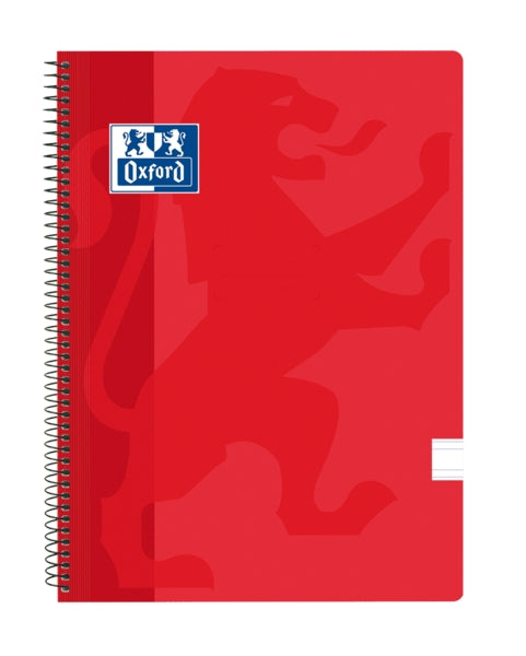 Oxford School Classic Cuaderno Espiral - Tapa de Plastico - Folio Pauta 3.5 con Margen - 80 Hojas - Color Rojo - Cantidad: 5 - Prinkweb