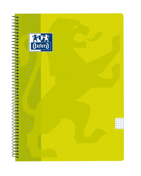 Oxford School Classic Cuaderno Espiral Tapa de Plastico Folio 4x4 - 80 Hojas - Margen 4x4 - Tamaño Folio - Color Lima - Cantidad: 5 - Prinkweb