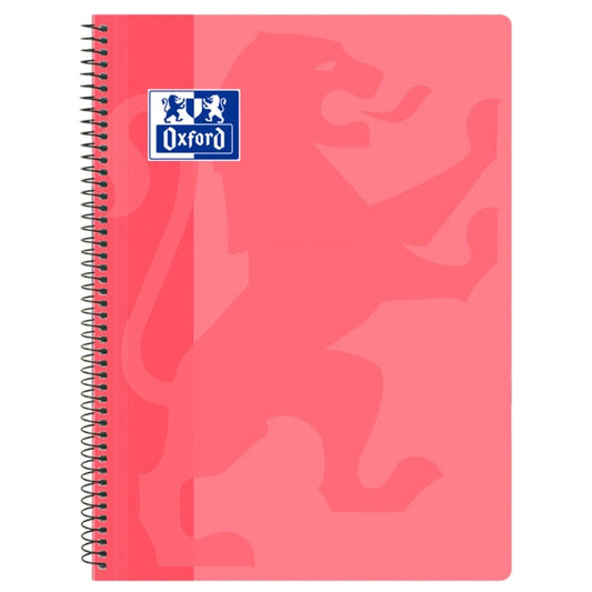 Oxford School Classic Cuaderno Espiral Tapa de Plastico Folio 4x4 - 80 Hojas - Tapa de Plastico - Cuadriculado 4x4 - Margen - Color Rosa Chicle - Cantidad: 5 - Prinkweb