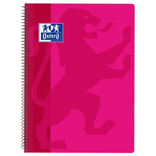 Oxford School Classic Cuaderno Espiral Tapa de Plastico Folio 4x4 - 80 Hojas - Margen - Ideal para Estudiantes - Color Fucsia - Cantidad: 5 - Prinkweb
