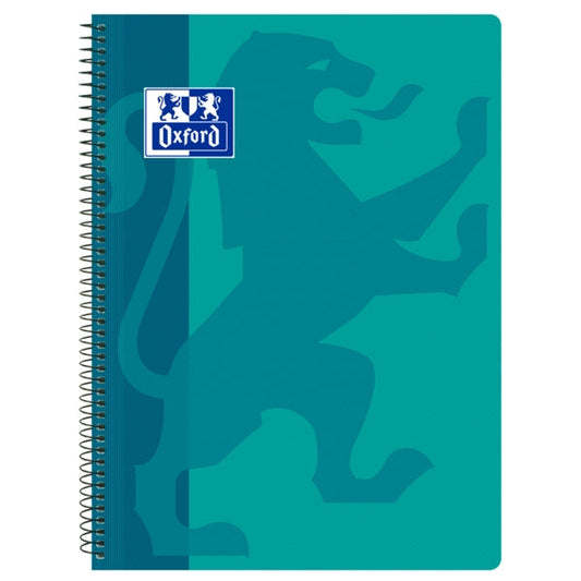 Oxford School Classic Cuaderno Espiral Tapa de Plastico Folio 4x4 - Resistente Tapa de Plastico - Cuadricula de 4x4 con Margen - 80 Hojas de Alta Calidad - Color Aqua - Cantidad: 5 - Prinkweb
