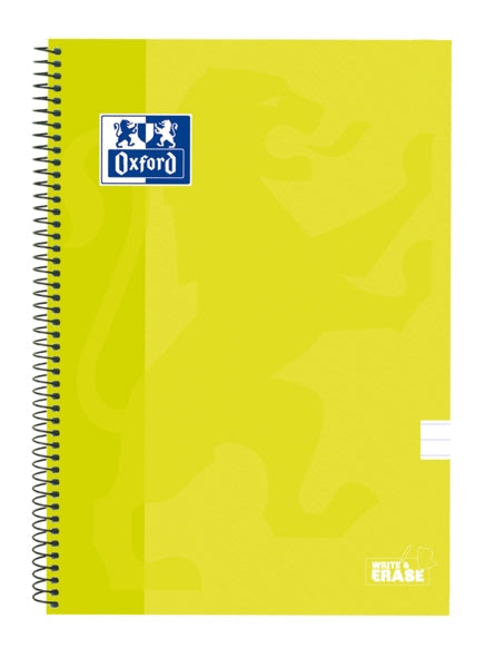 Oxford School Classic Cuaderno Espiral Tapa Extradura Write&Erase - Folio 1 Linea con Margen - 80 Hojas - Color Lima - Cantidad: 5 - Prinkweb
