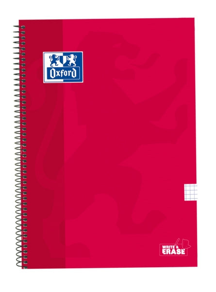 Oxford School Classic Cuaderno Espiral Tapa Extradura Write&Erase - Folio 4x4 con Margen - 80 Hojas - Color Rojo - Cantidad: 5 - Prinkweb