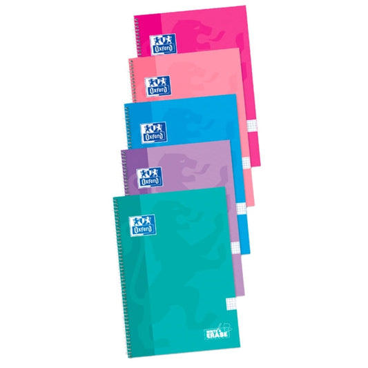 Oxford School Classic Cuaderno Espiral Tapa Extradura Write&Erase - Folio 4x4 con Margen - 80 Hojas - Colores Surtidos - Cantidad: 5 - Prinkweb