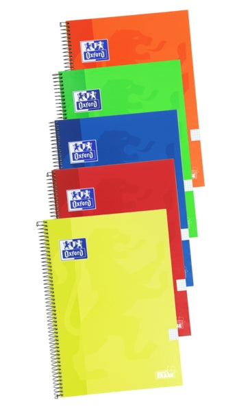 Oxford School Classic Write&Erase Cuaderno Espiral Folio 80 Hojas Cuadricula 4x4mm con Margen - Tapa Extradura - Colores Surtidos - Cantidad: 5 - Prinkweb