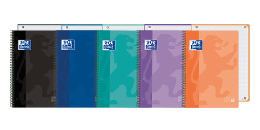 Oxford School Classic Europeanbook 1 Cuaderno A4+ 80 Hojas Microperforadas Cuadricula 5x5mm - Tapa de Plastico Translucido - Colores Surtidos - Cantidad: 5 - Prinkweb