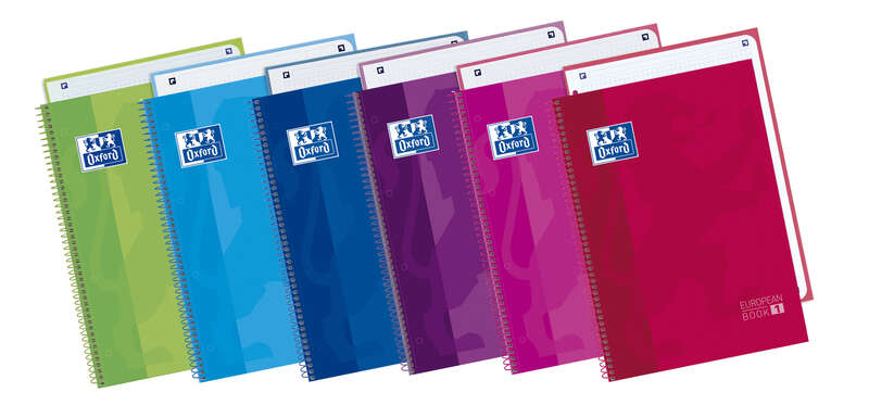 Oxford School Classic Europeanbook 1 Cuaderno A4+ 80 Hojas Microperforadas Cuadricula 5x5mm - Tapa Extradura - 4 Cuadernos por Color - Prinkweb