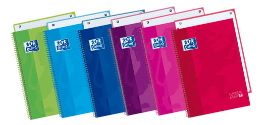 Oxford School Classic Europeanbook 1 Cuaderno A4+ 80 Hojas Microperforadas Cuadricula 5x5mm - Tapa Extradura - 4 Cuadernos por Color - Prinkweb