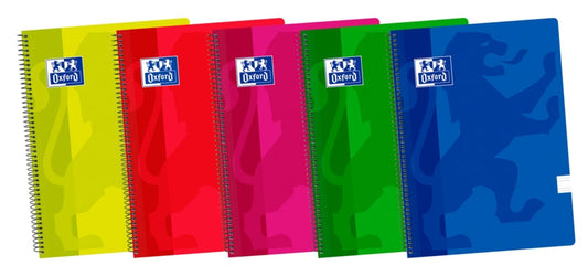 Oxford School Classic Fº Cuaderno Espiral - Tapa de Plastico - Pauta 3.5 con Margen - 80 Hojas - Colores Surtidos - Cantidad: 5 - Prinkweb