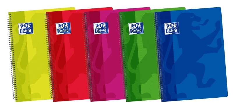 Oxford School Classic Cuaderno Espiral Folio 80 Hojas 1 Linea con Margen - Tapa de Plastico Resistente - Colores Surtidos - Cantidad: 5 - Prinkweb