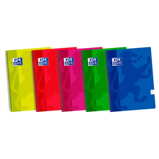 Oxford School Classic Fº Cuaderno Espiral - Tapa de Plastico Resistente - Cuadricula 5x5 con Margen - 80 Hojas - Colores Surtidos - Cantidad: 5 - Prinkweb