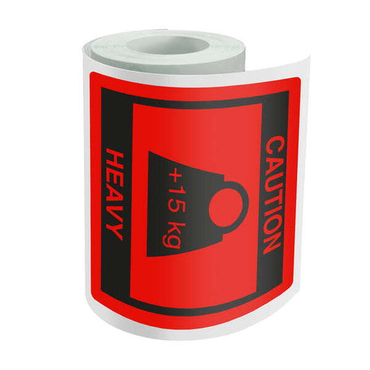 Dohe Rollo de 500 Etiquetas Adhesivas Caution - Heavy - 80x80mm - para Expedicion de Paquetes - Cantidad: 10 - Prinkweb