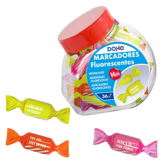 Flacon de 36 marqueurs fluorescents Dohe Candy - Pointe biseautée 1-4 mm - Encre fluorescente extra B