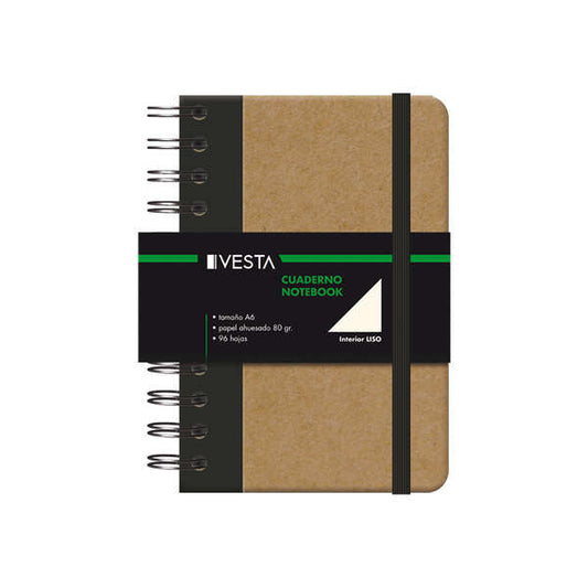 Dohe Cuaderno Cartone con Puntas Redondeadas - Tapa en Tres Piezas - Encuadernacion Doble Espiral Negro - 96 Hojas de Papel Ahuesado - Cierre de Gomas - Prinkweb