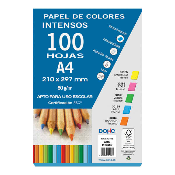 Dohe Papel Multifuncion de 80g - Apto para Fotocopiadoras, Impresoras Laser y Chorro de Tinta - Color Azul - Prinkweb