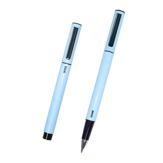 Stylos Dohe élégants et légers en métal - Corps ovale bleu ergonomique - Capuchon à clip - Fabr