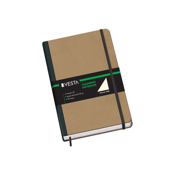 Dohe Cuaderno Cartone con Tapa en Tres Piezas - 96 Hojas de Papel Ahuesado de 80gr - Cierre de Gomas y Cinta de Registro - Prinkweb