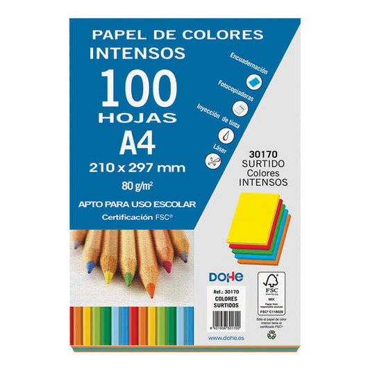 Dohe Papel Multifuncion de 80g - Apto para Fotocopiadoras, Impresoras Laser y Chorro de Tinta - Colores Surtidos