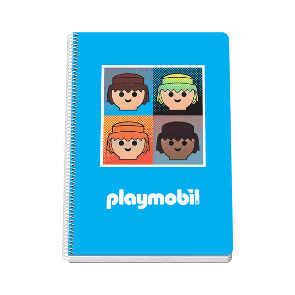 Dohe Playmobil Cuaderno Espiral Folio Cuadricula 4x4 80 hojas en Papel Offset 90gr - Cubierta Impresa a todo Color y Plastificada en Brillo - Guardas Impresas - Prinkweb