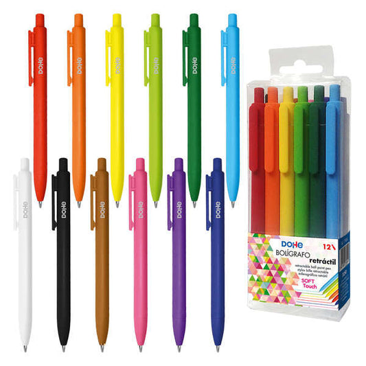 Lot de 12 stylos rétractables Dohe - Encre assortie au corps - Emballage blister inclus