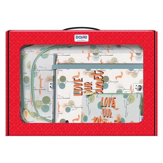 Coffret cadeau Dohe Pack WWF : sac à dos, classeur et trousse (365 x 515 x 105 mm) – Recharges A4, grand sac à dos à 3 compartiments, triple trousse 