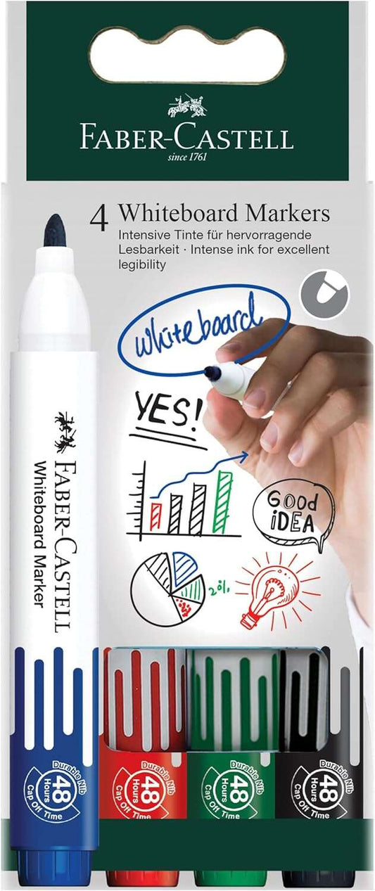 Lot de 4 marqueurs pour tableau blanc Faber-Castell W20 - Pointe ogive - Largeur de trait : 2,25 mm