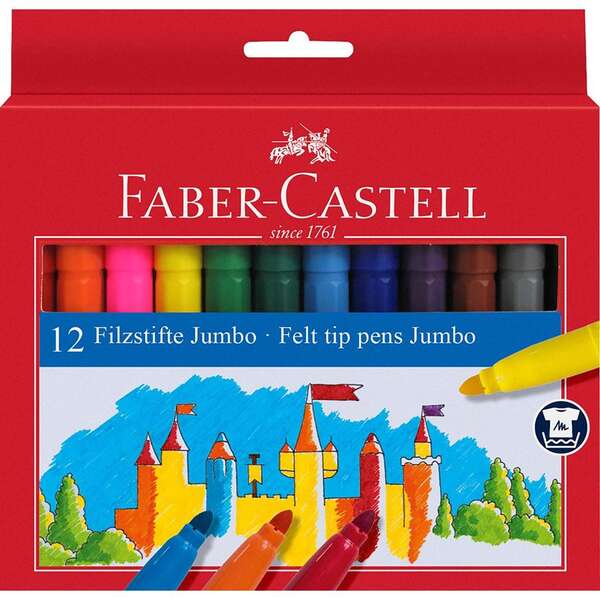 Faber-Castell Jumbo Rotuladores Punta Gruesa - Tinta con Base de Agua Lavable - Colores S