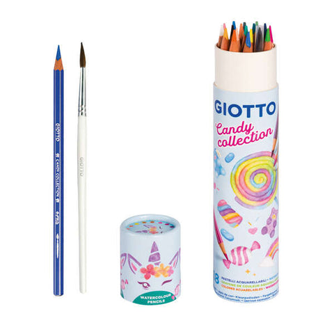 Giotto Candy Collection Acquarell Pot de 18 Lapis de Colors Acuarelables Hexagonals + Pincel - Colors Assortits