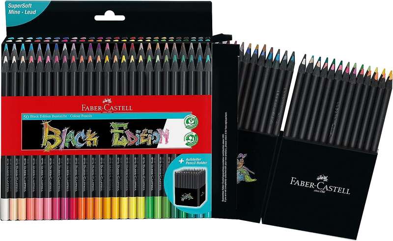 Coffret de 50 crayons de couleur Faber-Castell Black Edition - Mine extra tendre - Bois noir - Idéal