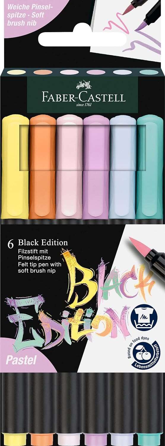 Faber-Castell Black Edition Rotuladores Punta Pincel - Tinta a Base de Colorantes Alimenta