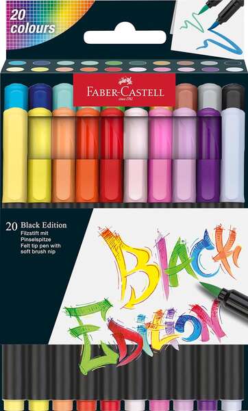 Faber-Castell Black Edition Rotuladores Punta Pincel - Tinta a Base de Colorantes Aliment